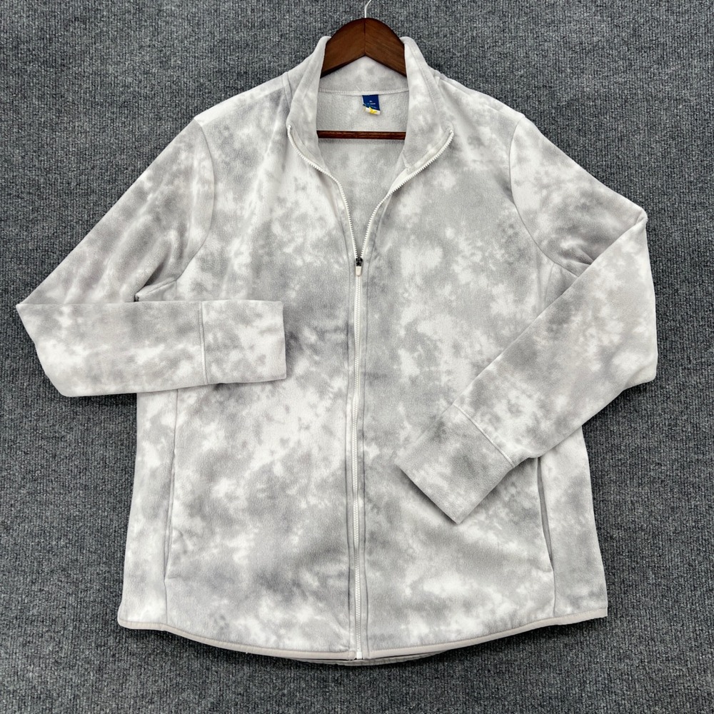 Old Navy Fleece Jacket Womens XL Gray Tie Dye Full Zip Go Warm Outdoors Layering